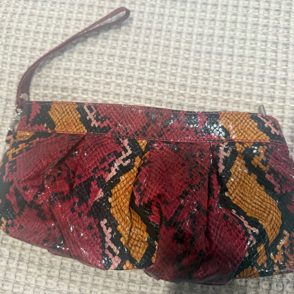 New York & Company Red and Yellow Snakeskin Wristlet/Clutch
